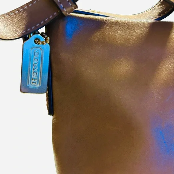 Vintage Coach British Tan Leather Mini Shoulder Bag Brass Hardware Collectible - Picture 4 of 8